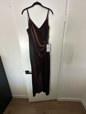 Macy's Chocolate Brown Velvet Maxi Slip Dress